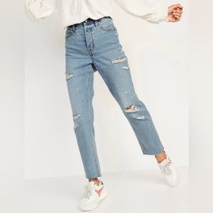 Old Navy Extra High Waisted Button Fly Sky High Straight Ripped Jeans size 6